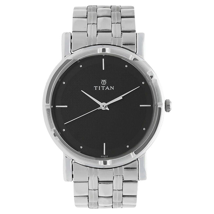 Titan Men's Elegance Watch: Black Dial with Sleek Link Strap NN1639SM02