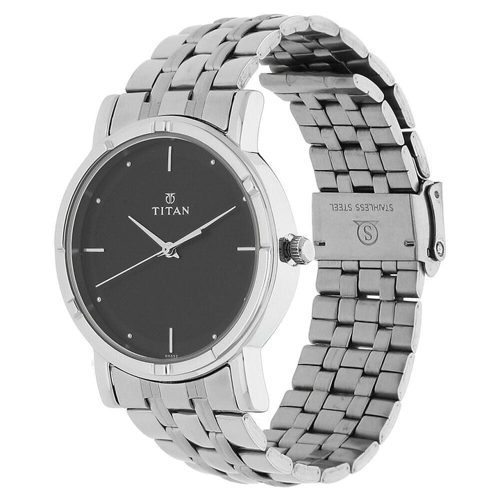 Titan Men's Elegance Watch: Black Dial with Sleek Link Strap NN1639SM02