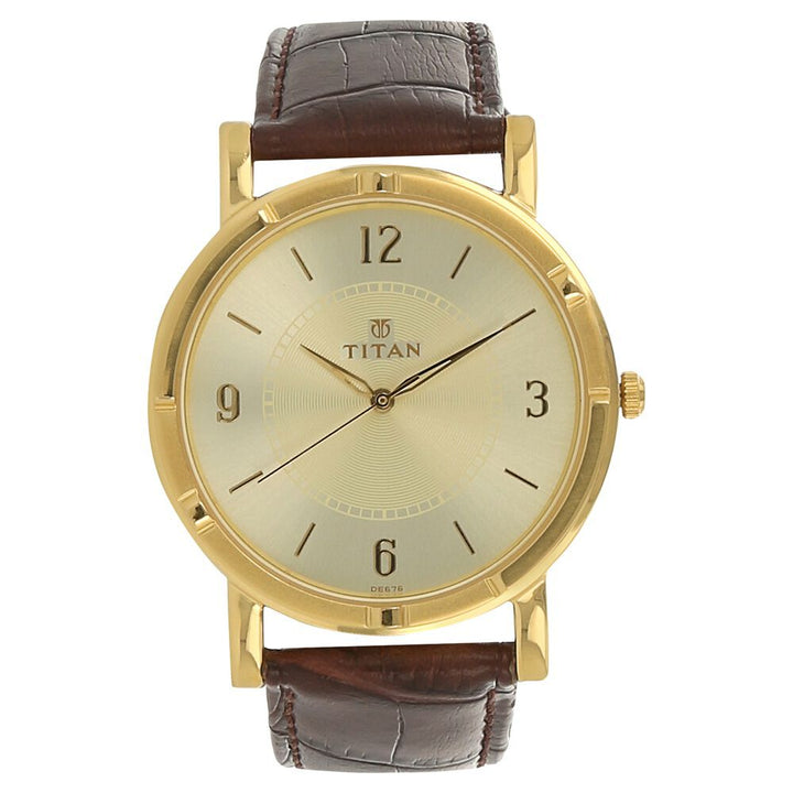 Titan Quartz Analog Beige Dial Leather Strap Watch for Men-NM1639YL03
