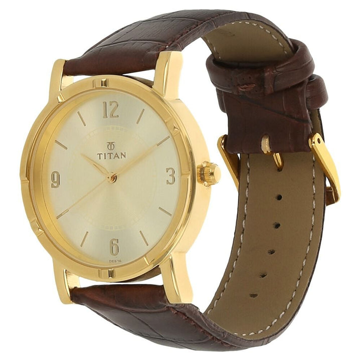 Titan Quartz Analog Beige Dial Leather Strap Watch for Men-NM1639YL03