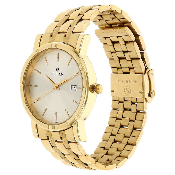 Titan Quartz Analog with Date Silver Dial Stainless Steel Strap Watch for Men-NJ1639YM01