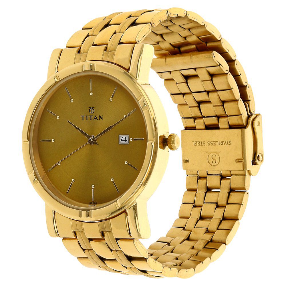 Titan Round Champagne Dial Analog with Date Stainless Steel Strap watch for Men-NH1639YM02
