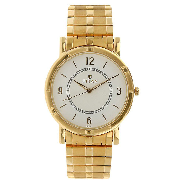 Titan Quartz Analog White Dial Stainless Steel Strap Watch for Men-NH1639YM03C