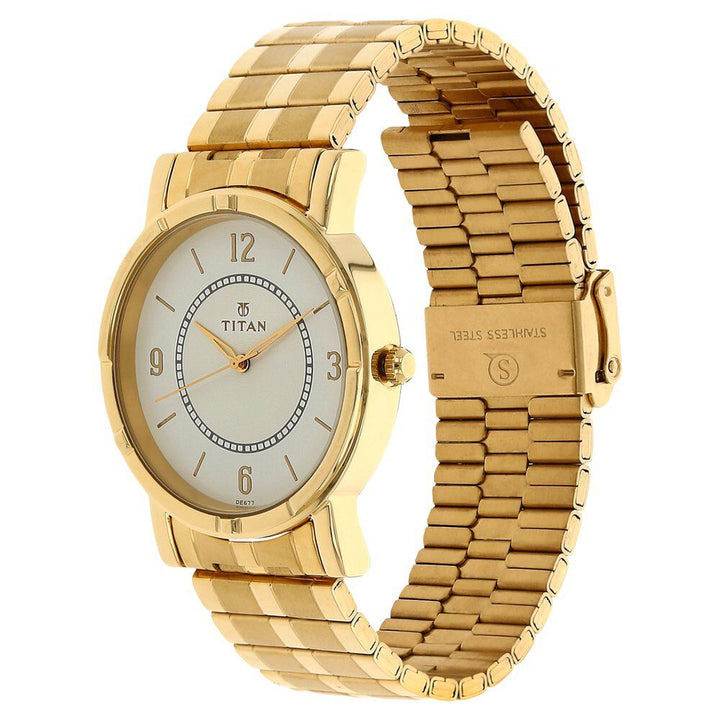 Titan Quartz Analog White Dial Stainless Steel Strap Watch for Men-NH1639YM03C