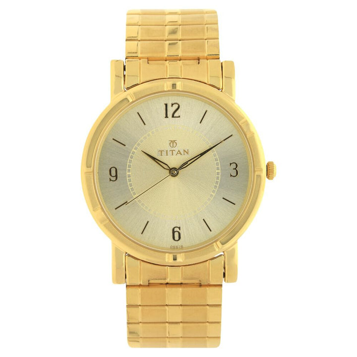 Titan Quartz Analog Champagne Dial Stainless Steel Strap Watch for Men-NH1639YM04C