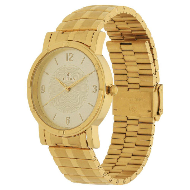 Titan Quartz Analog Champagne Dial Stainless Steel Strap Watch for Men-NH1639YM04C