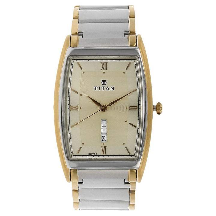 Titan Quartz Analog with Day and Date Champagne Dial Stainless Steel Strap Watch for Men-NH1640BM01