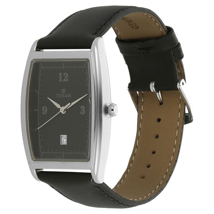 Titan Quartz Analog with Date Black Dial Leather Strap Watch for Men-NL1640SL01