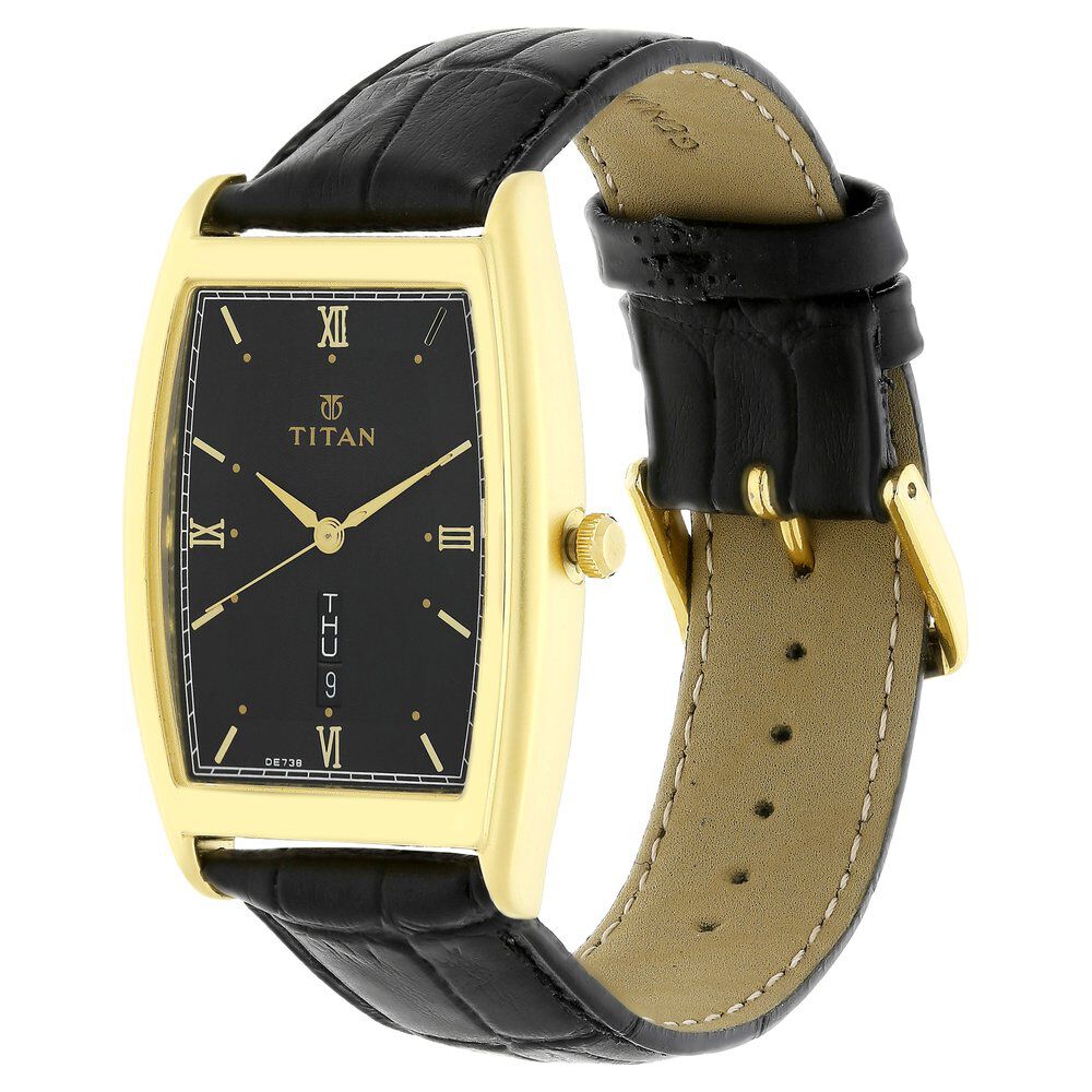 Titan Quartz Analog with Day and Date Black Dial Leather Strap Watch for Men-1640YL03