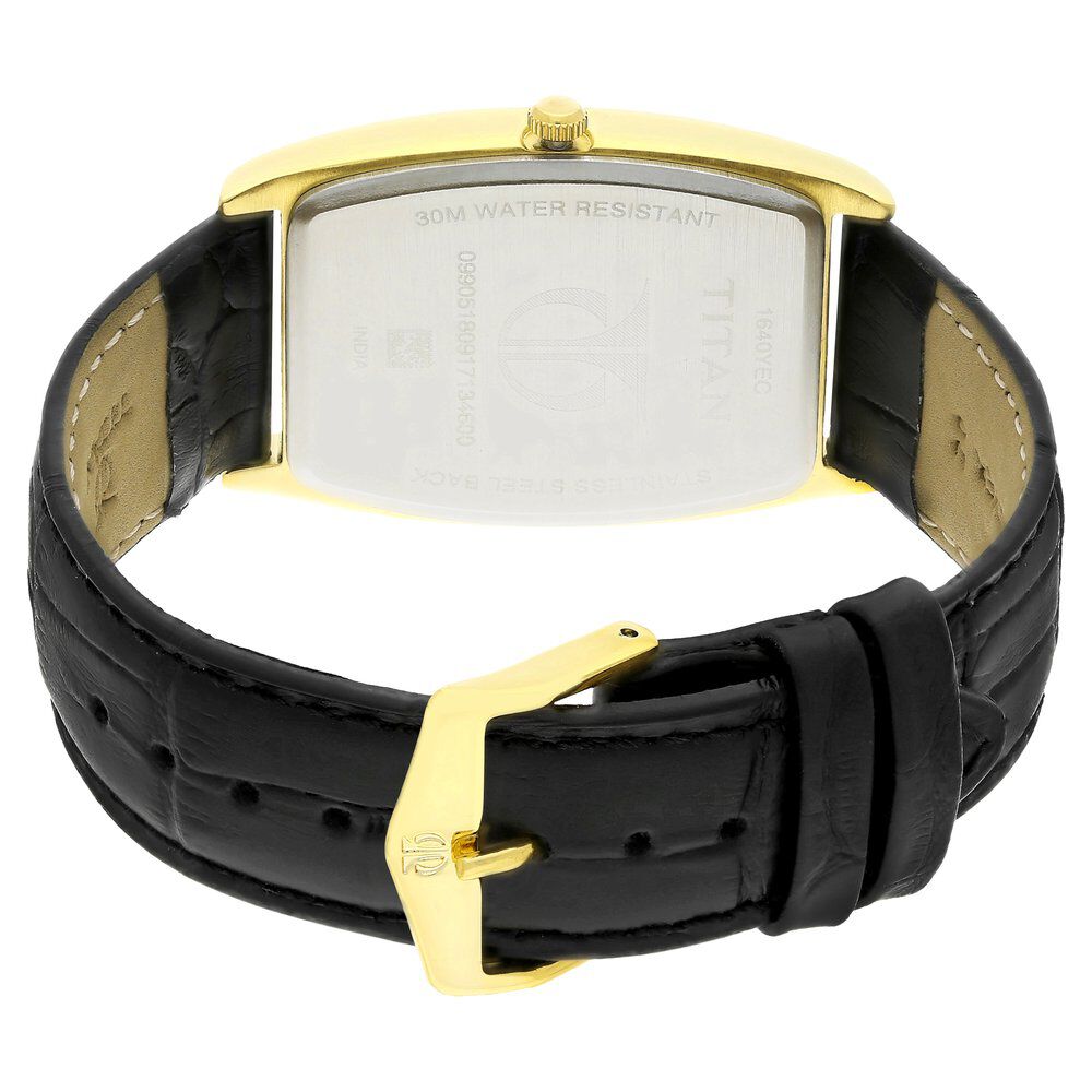 Titan Quartz Analog with Day and Date Black Dial Leather Strap Watch for Men-1640YL03