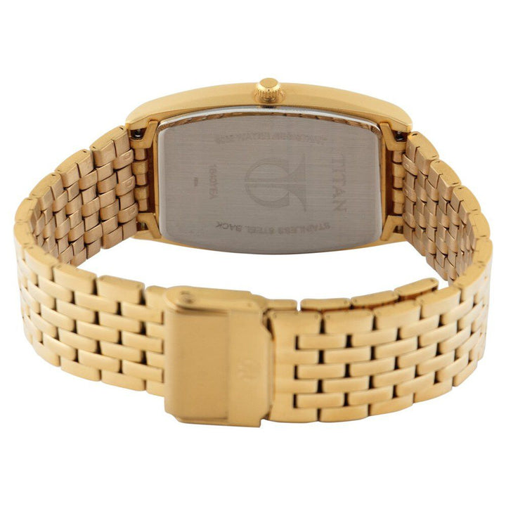 Titan Quartz Analog with Date Champagne Dial Stainless Steel Strap Watch for Men-1640YM02