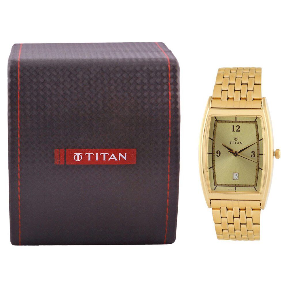 Titan Quartz Analog with Date Champagne Dial Stainless Steel Strap Watch for Men-1640YM02