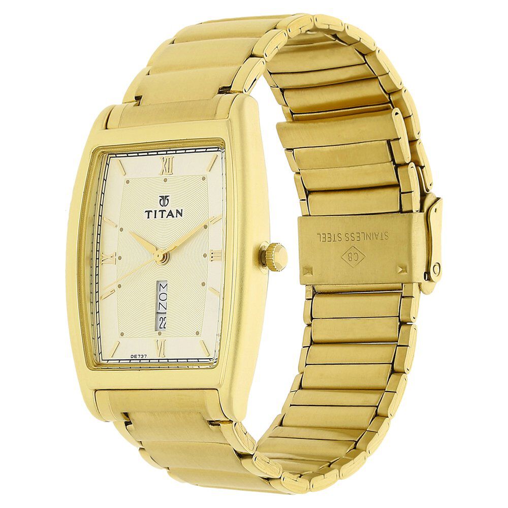 Titan Champagne Dial Analog with Day Stainless Steel Strap Watch for Men-NH1640YM05