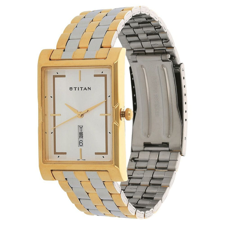 Titan Quartz Analog with Day and Date Silver Dial Stainless Steel Strap Watch for Men-NK1641BM01