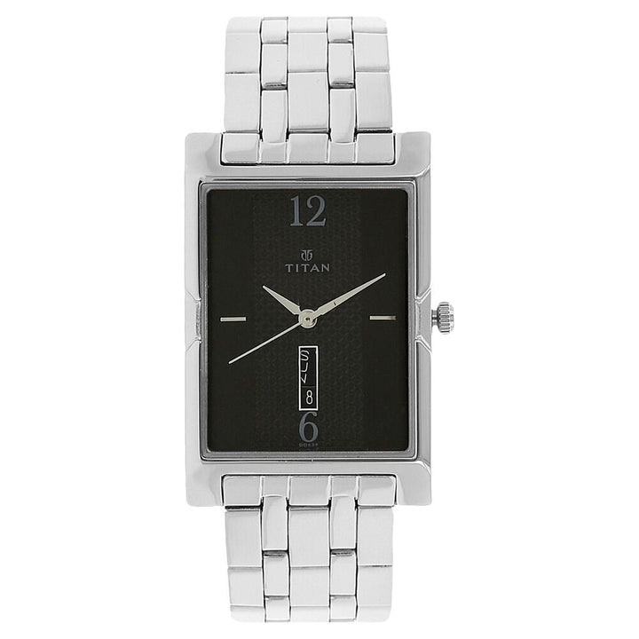 Titan Quartz Analog with Day and Date Black Dial Stainless Steel Strap Watch for Men-NJ1641SM02
