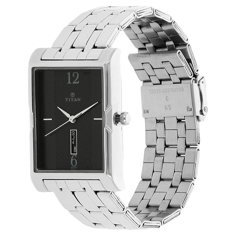 Titan Quartz Analog with Day and Date Black Dial Stainless Steel Strap Watch for Men-NJ1641SM02