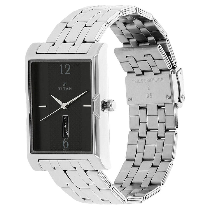 Titan Quartz Analog with Day and Date Black Dial Stainless Steel Strap Watch for Men-NJ1641SM02