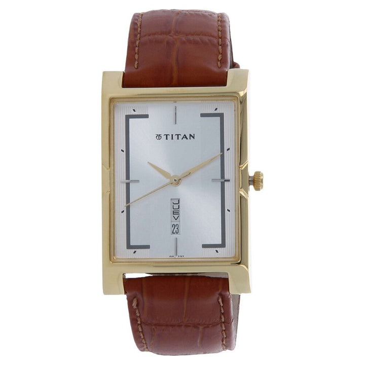 Titan Silver Dial Analog with Day and Date Leather Strap Watch for Men-NJ1641YL03
