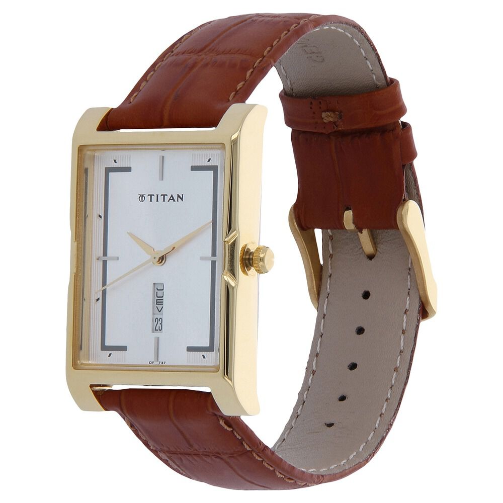Titan Silver Dial Analog with Day and Date Leather Strap Watch for Men-NJ1641YL03