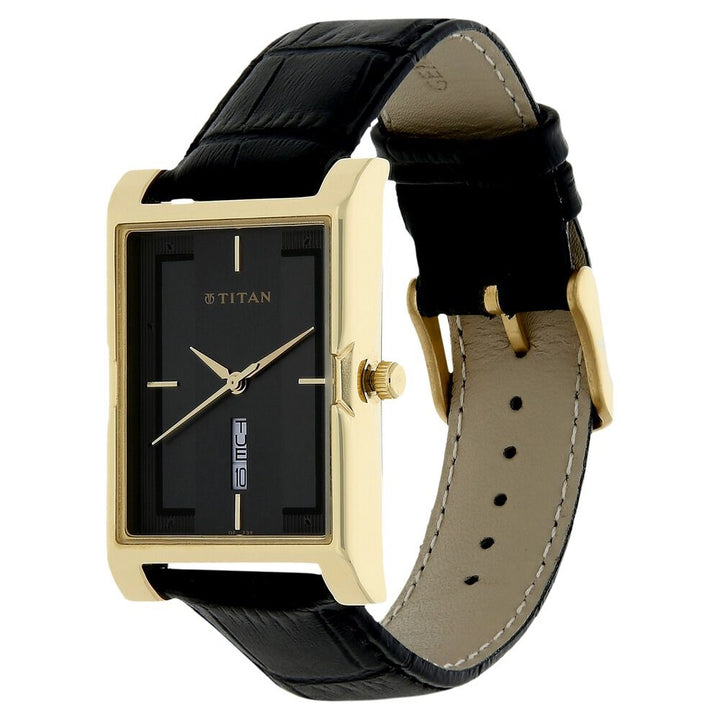 Titan Anthracite Dial Analog with Day and Date Leather Strap watch for Men-NJ1641YL05