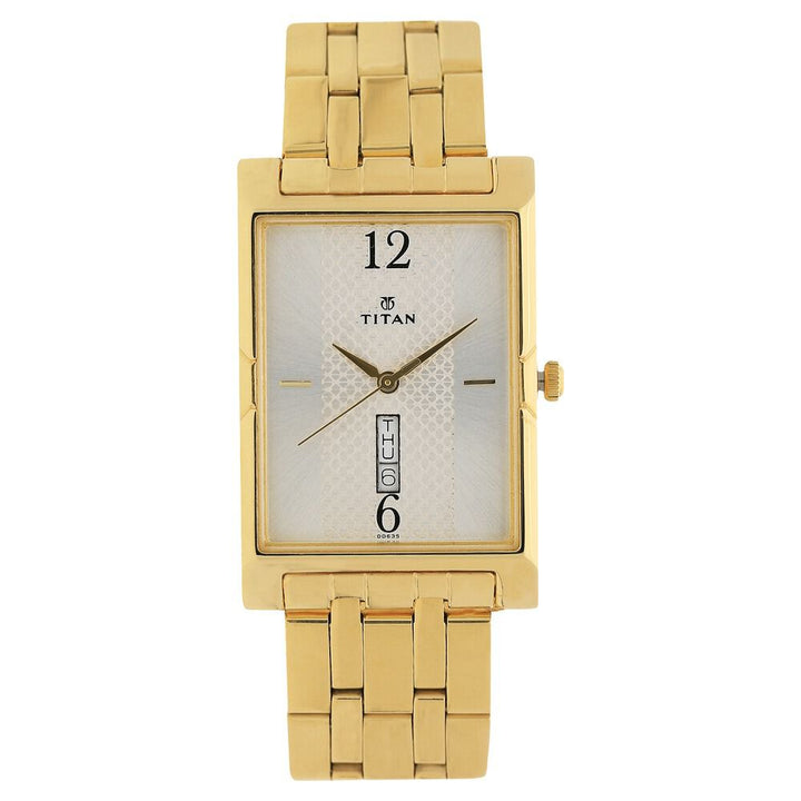 Titan Quartz Analog with Day and Date Silver Dial Stainless Steel Strap Watch for Men-NJ1641YM01