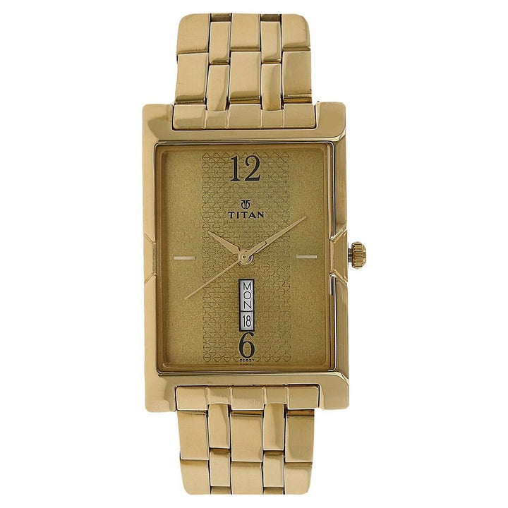Titan Quartz Analog with Day and Date Champagne Dial Stainless Steel Strap Watch for Men-NJ1641YM02
