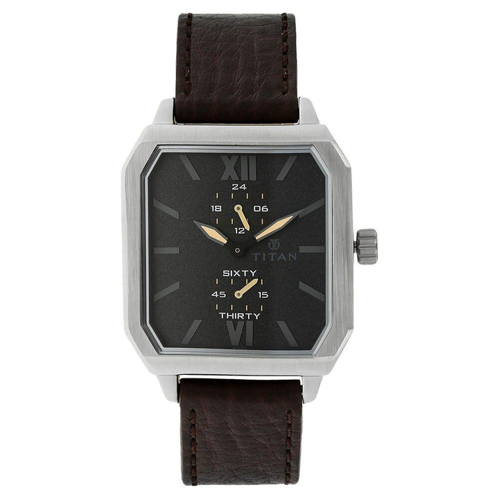 Titan Quartz Multifunction Black Dial Strap Leather Strap Watch for Men-1643SL01