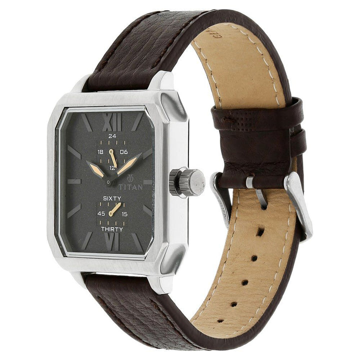 Titan Quartz Multifunction Black Dial Strap Leather Strap Watch for Men-1643SL01