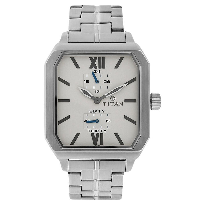 Titan Quartz Multifunction Silver Dial Stainless Steel Strap Watch for Men-1643SM01