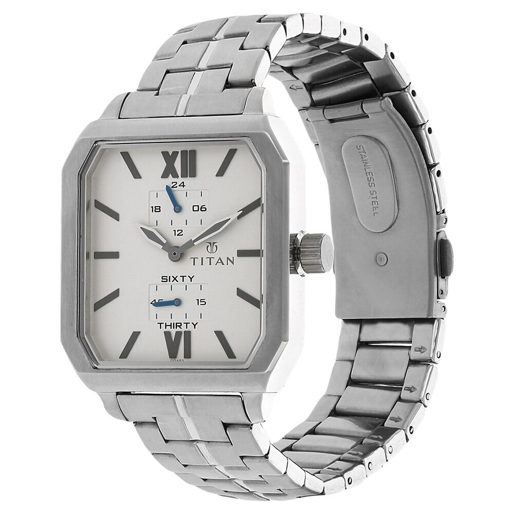Titan Quartz Multifunction Silver Dial Stainless Steel Strap Watch for Men-1643SM01