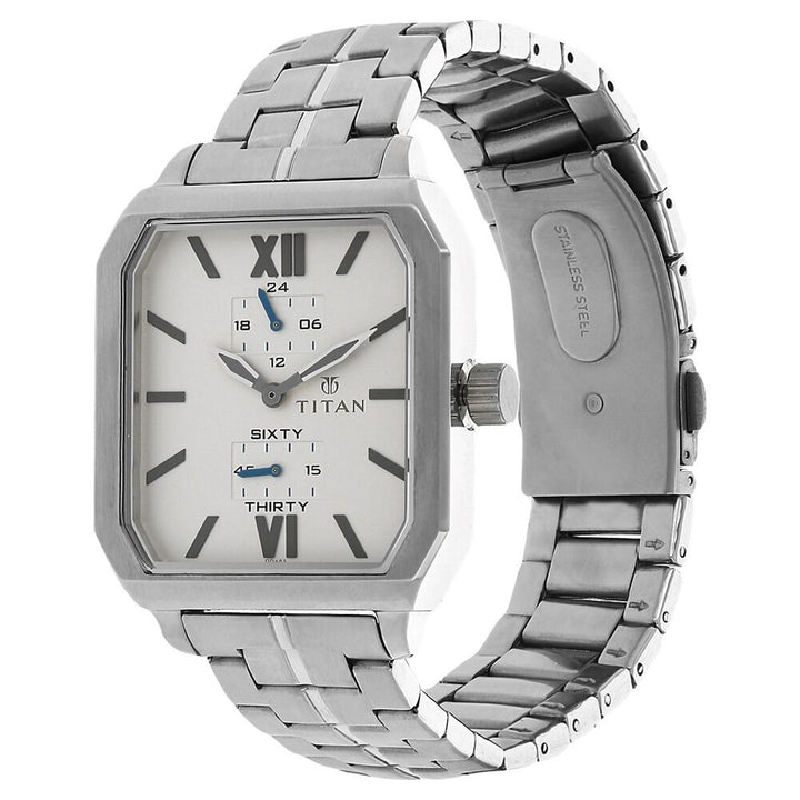 Titan Quartz Multifunction Silver Dial Stainless Steel Strap Watch for Men-1643SM01