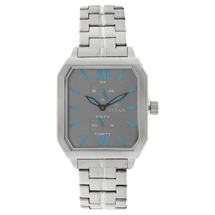 Titan Quartz Multifunction Grey Dial Stainless Steel Strap Watch for Men-1643SM02