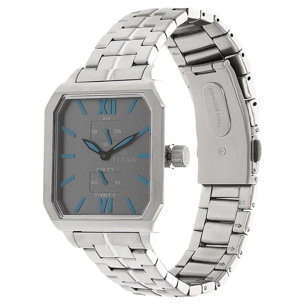 Titan Quartz Multifunction Grey Dial Stainless Steel Strap Watch for Men-1643SM02