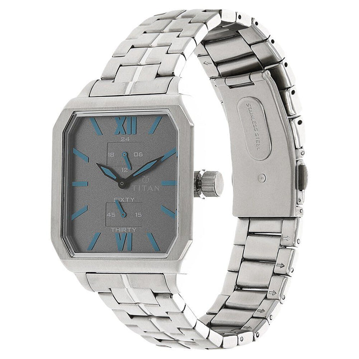Titan Quartz Multifunction Grey Dial Stainless Steel Strap Watch for Men-1643SM02