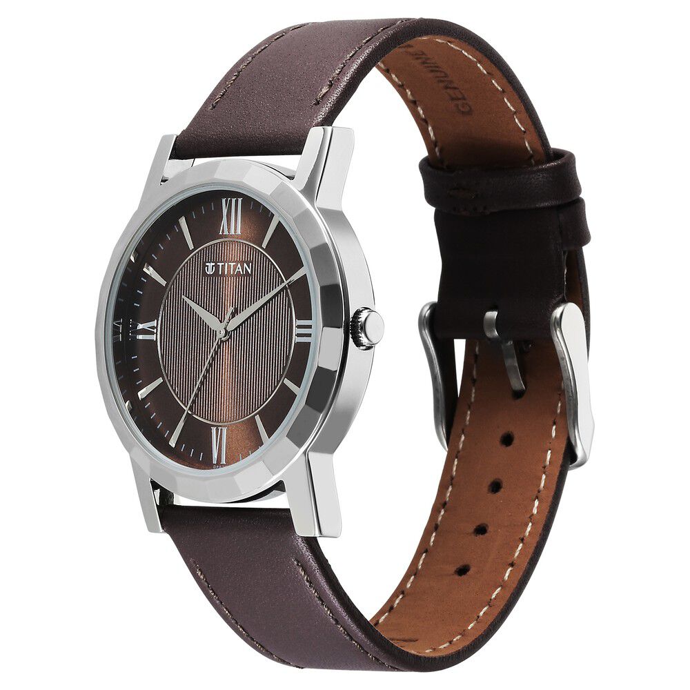 Titan Karishma Zing Quartz Analog Brown Dial Leather Strap Watch for Men 1644SL01