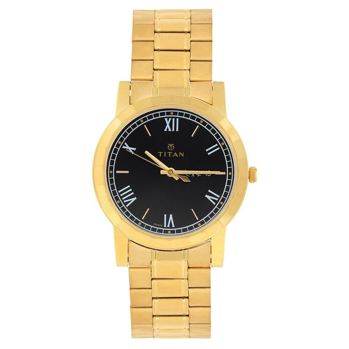 Titan Quartz Analog with Day and Date Black Dial Stainless Steel Strap Watch for Men-NH1644YM04