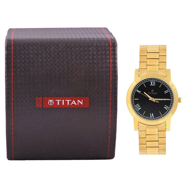 Titan Quartz Analog with Day and Date Black Dial Stainless Steel Strap Watch for Men-NH1644YM04