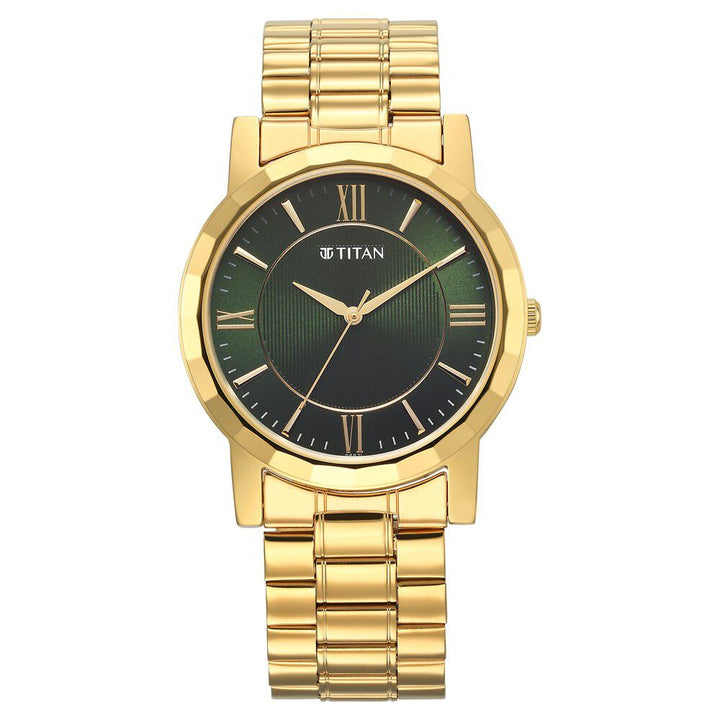 Titan Karishma Zing Quartz Analog Green Dial Golden Stainless Steel Strap Watch For Men - The Watch Factory ®