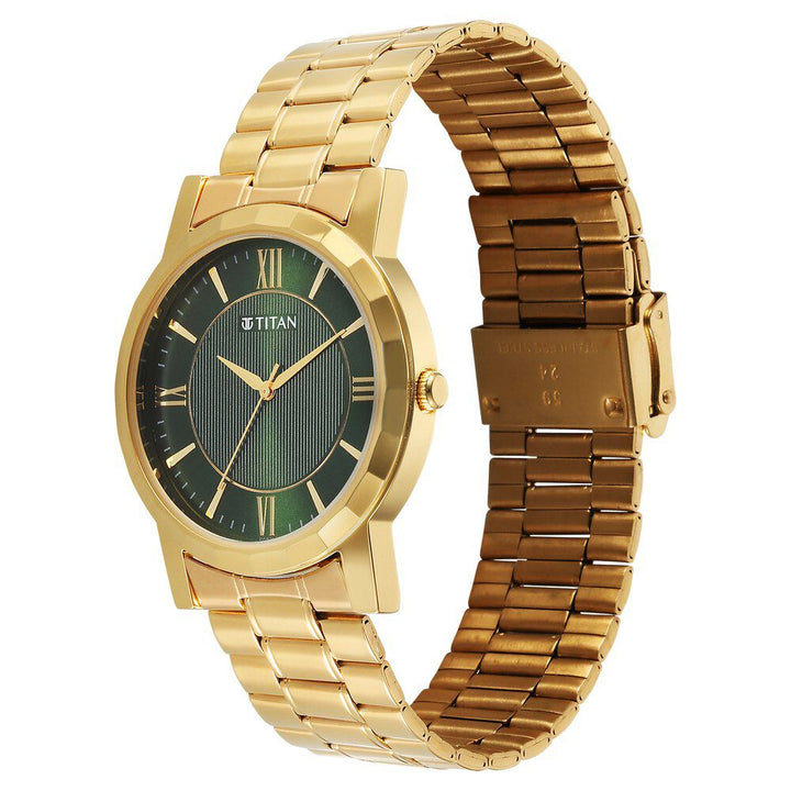 Titan Karishma Zing Quartz Analog Green Dial Stainless Steel Strap Watch for Men 1644YM05