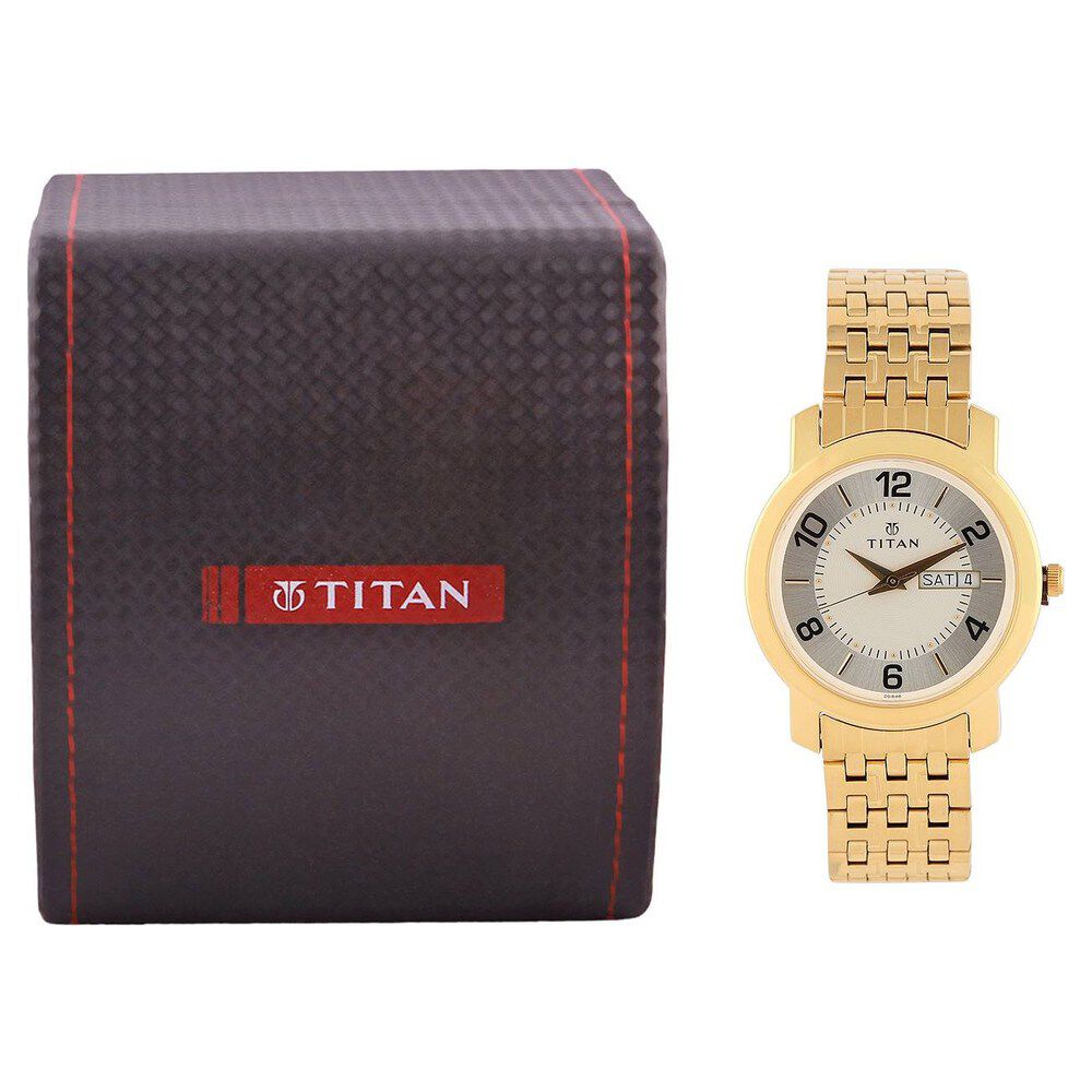 Titan Quartz Analog with Day and Date Silver Dial Watch for Men-1645YM03