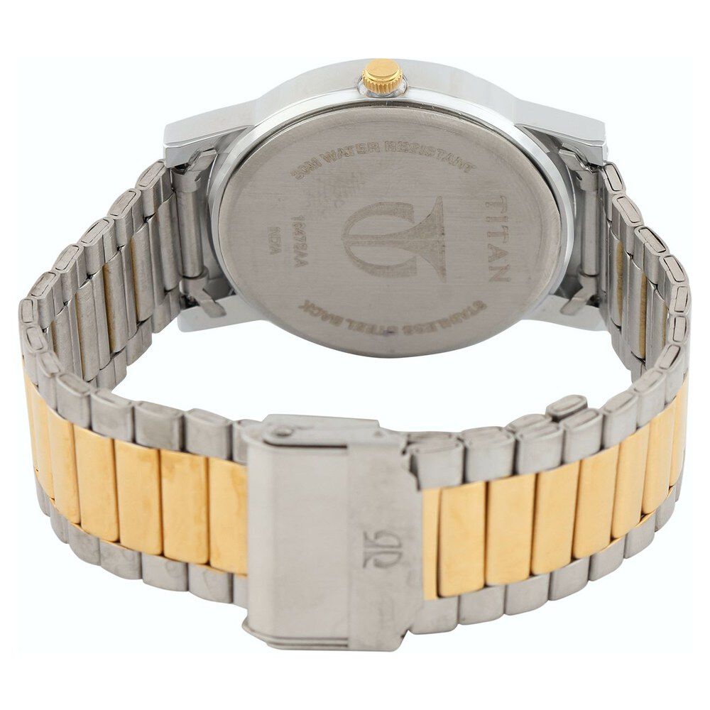 Titan Quartz Analog with Day and Date Champagne Dial Stainless Steel Strap Watch for Men-NF1647BM02