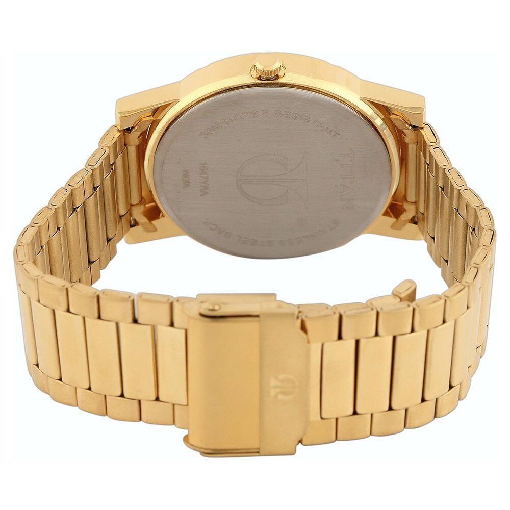 Titan Quartz Analog with Day and Date Champagne Dial Metal Strap Watch for Men-1647YM04