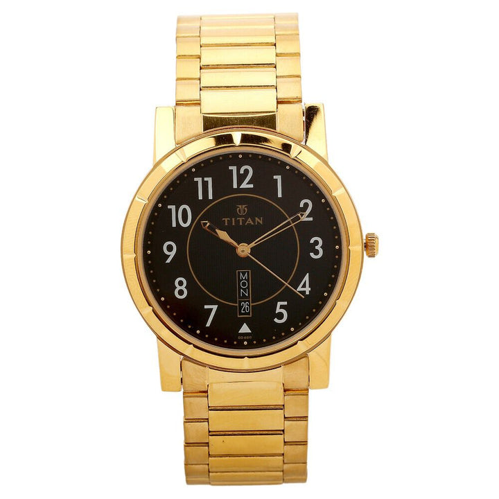 Titan Analog Black Dial with Day and Date Quartz Stainless Steel Strap watch for Men-NF1647YM05