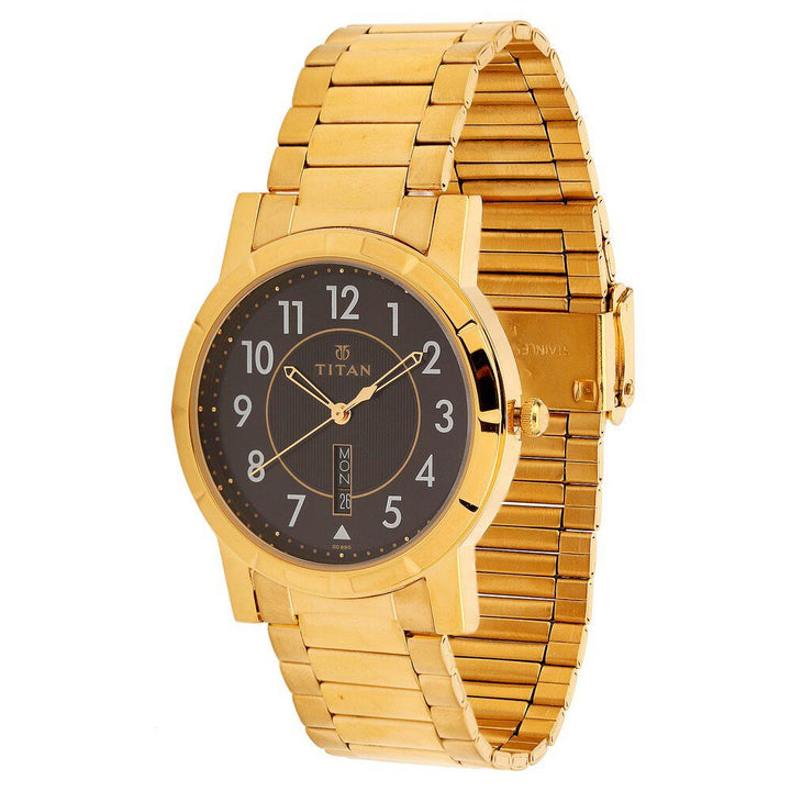 Titan Analog Black Dial with Day and Date Quartz Stainless Steel Strap watch for Men-NF1647YM05