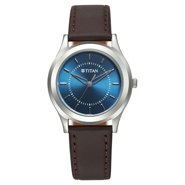 Titan Karishma Zing Quartz Analog Blue Dial Leather Strap Watch for Men 1648SL01