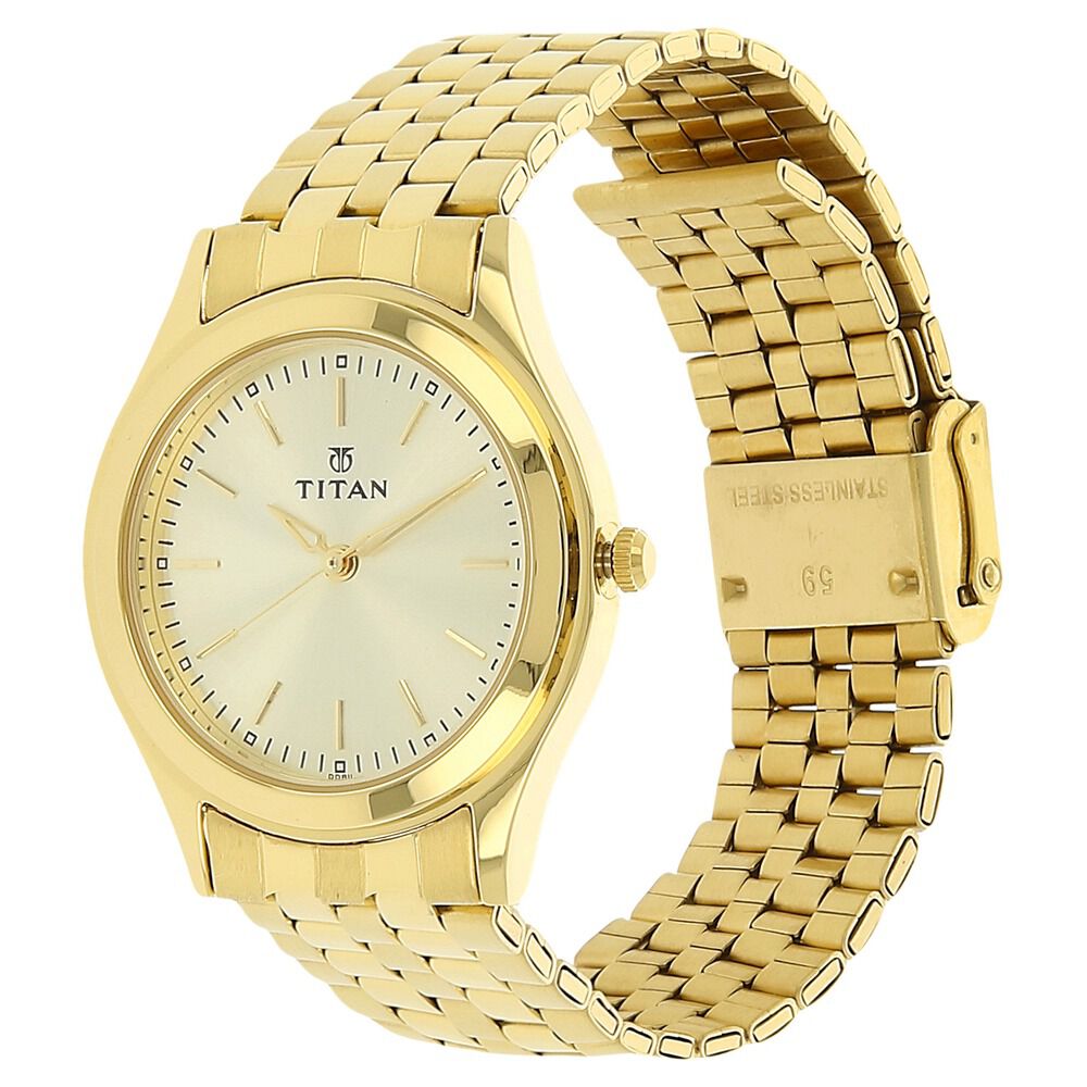 Titan Quartz Analog Champagne Dial Stainless Steel Strap Watch for Men NR1648YM02