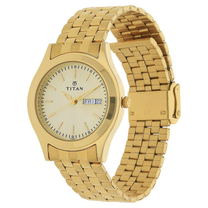 Titan Champagne Dial Analog with Day and Date watch for Men NS1648YM05