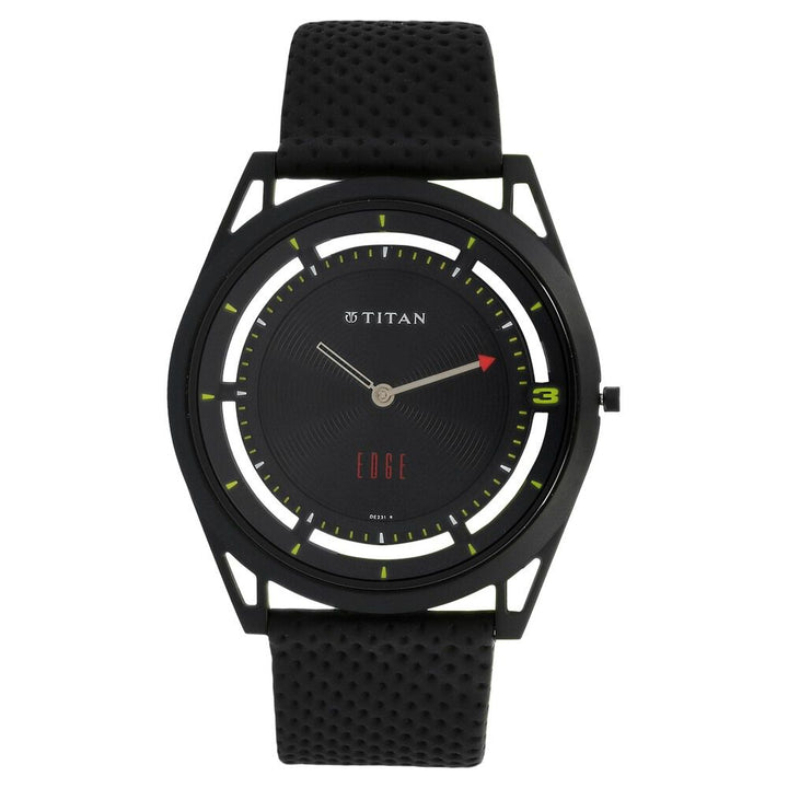 Titan Quartz Analog Black Dial Leather Strap Watch for Men-1649NL01