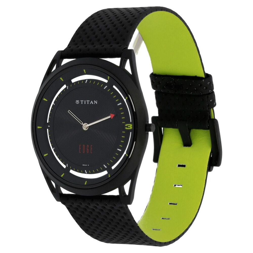 Titan Quartz Analog Black Dial Leather Strap Watch for Men-1649NL01