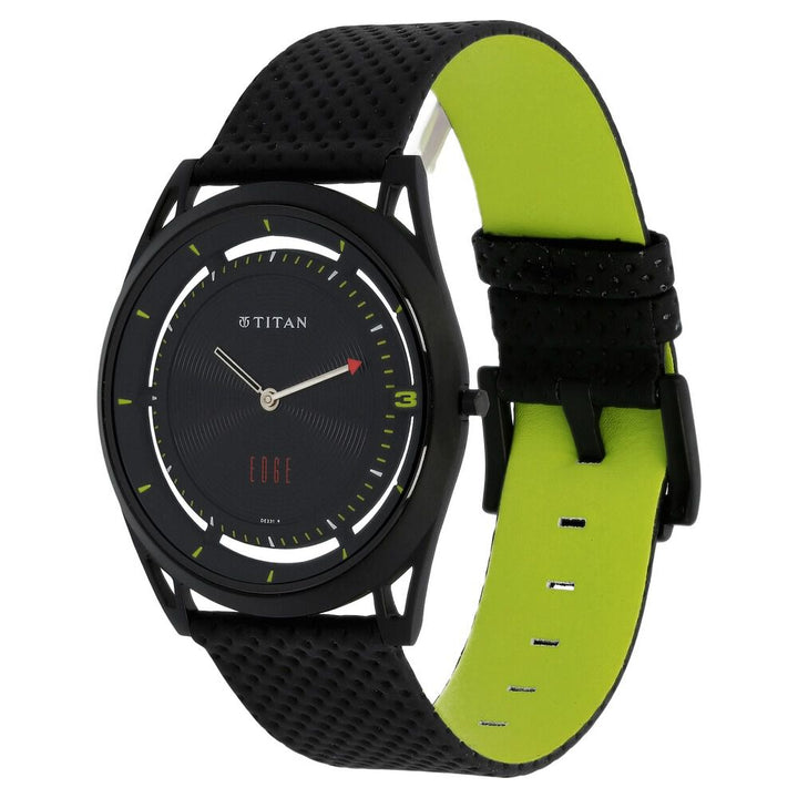 Titan Quartz Analog Black Dial Leather Strap Watch for Men-1649NL01